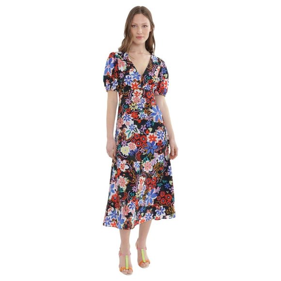 DONNA MORGAN Lainey Floral Midi Dress - NWT - Size 0 - Picture 2 of 4